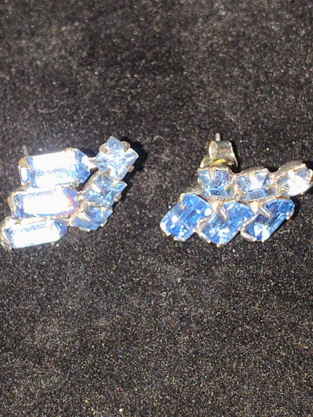 Vintage Ice Blue Rhinestone Tiered Earrings – Silver‑Tone – 1950s–60s